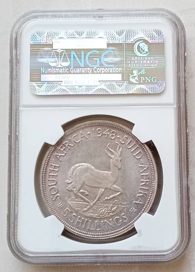 1948 Union silver 5 Shillings NGC PL66