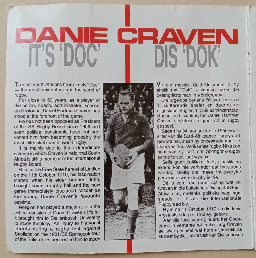 Danie Craven 50 years commemorative medal set in booklet