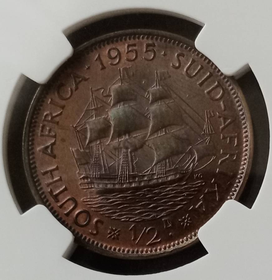 Nice 1955 union 1/2 penny NGC MS63 BN (Bakewell Collection)