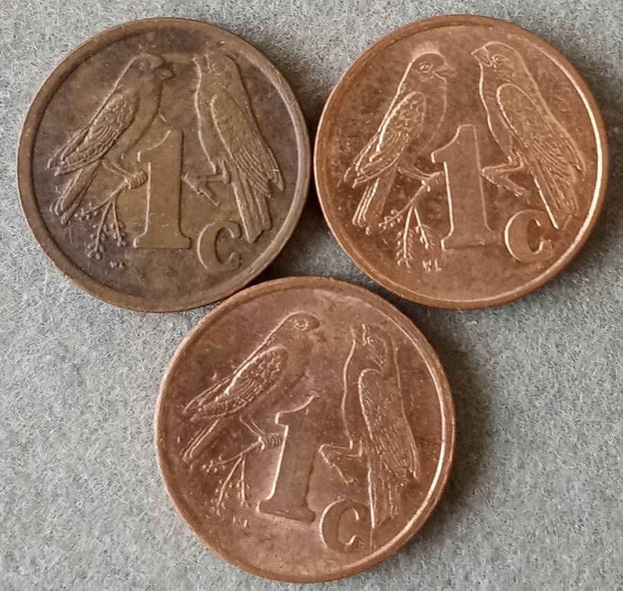 Set of x3 3rd decimal 1c coins (1996-2001)