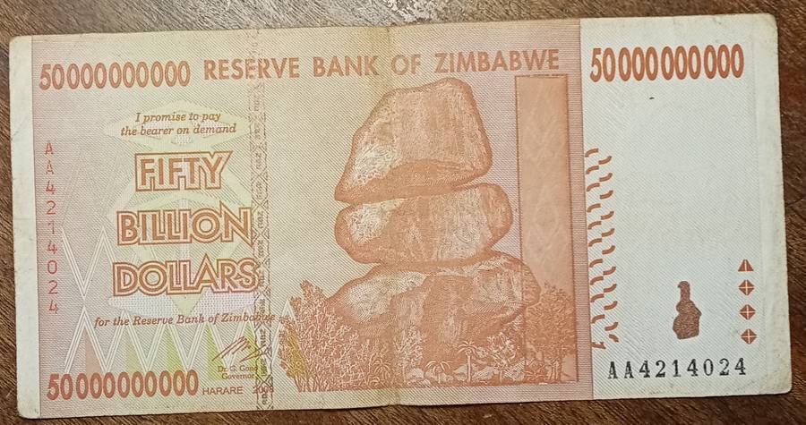 2008 Zimbabwe Fifty Billion dollars.