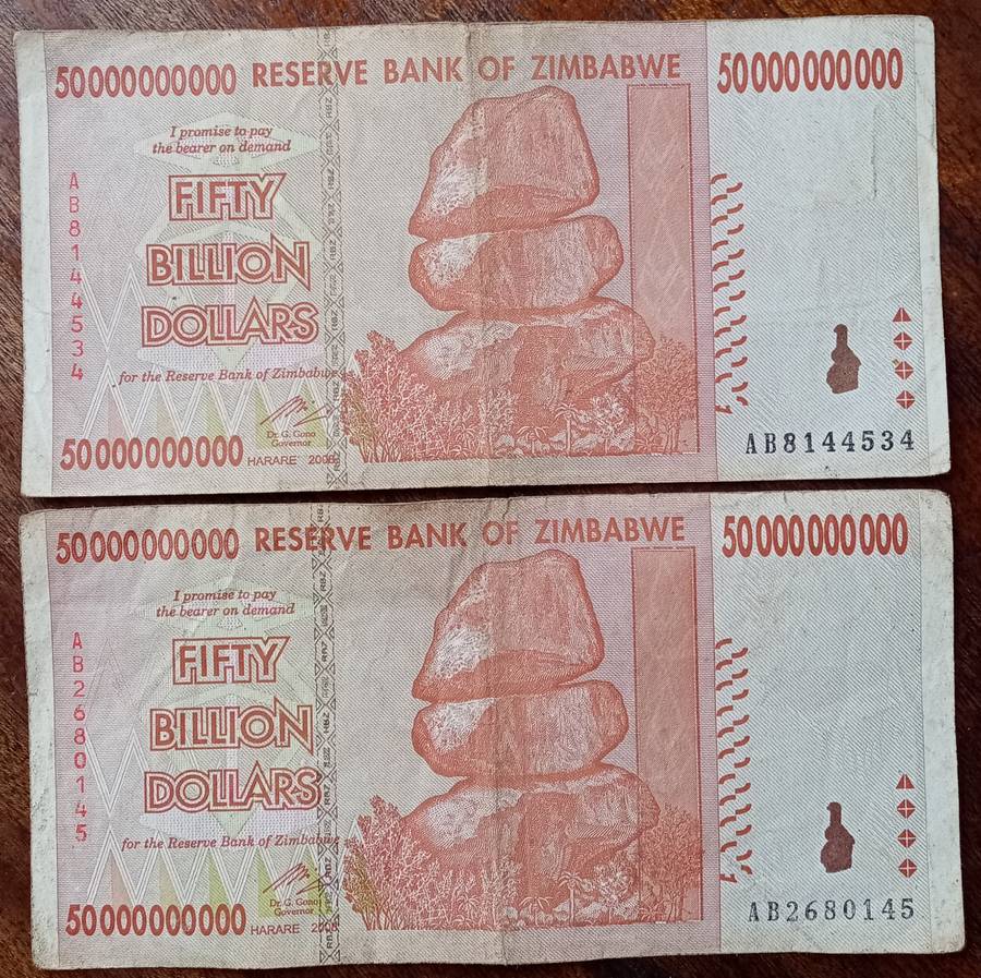 2008 Reserve Bank of Zimbabwe Fifty Billion dollars