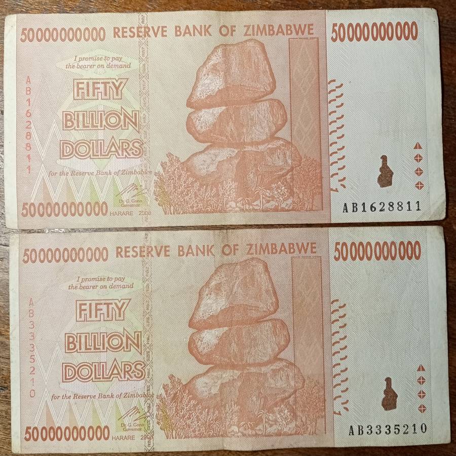 Zimbabwe 2008 Fifty Billion dollar notes.