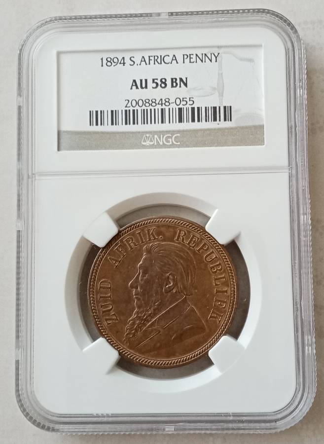 High grade 1894 ZAR Kruger penny NGC AU58 BN