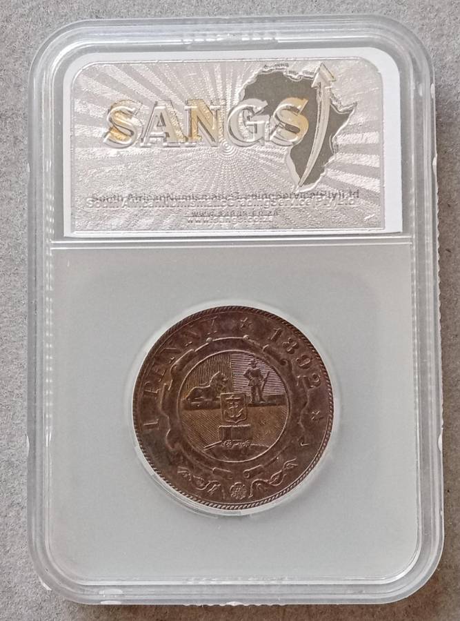 1892 ZAR Kruger Penny SANGS AU55 RB (Scarcer grade)
