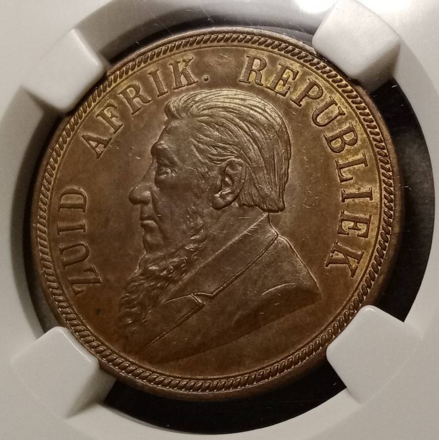High grade 1894 ZAR Kruger penny NGC AU58 BN