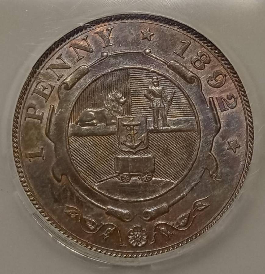 1892 ZAR Kruger Penny SANGS AU55 RB (Scarcer grade)