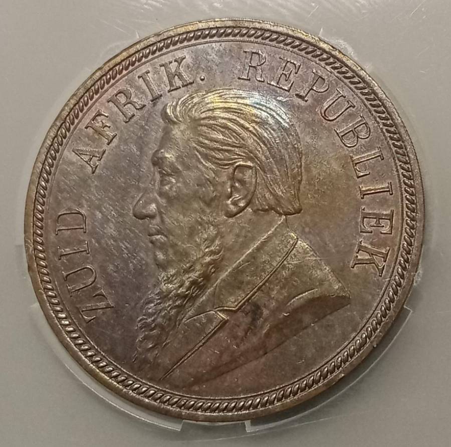 1892 ZAR Kruger Penny SANGS AU55 RB (Scarcer grade)