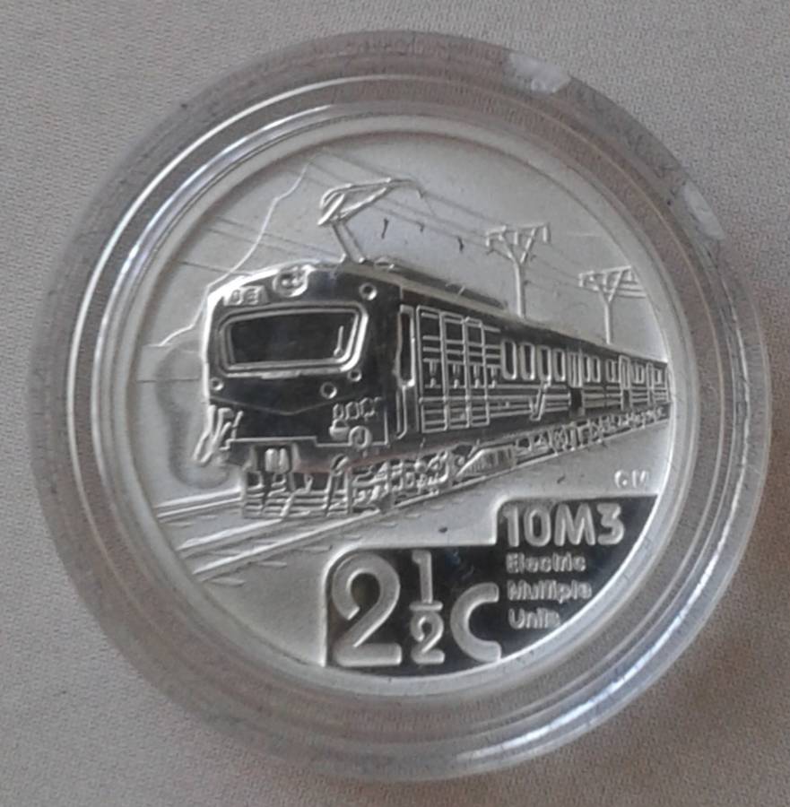 Scarcer 2014 (Trains of S.A - Class 10M3) DBN Flypress proof silver 2 1/2c in bag