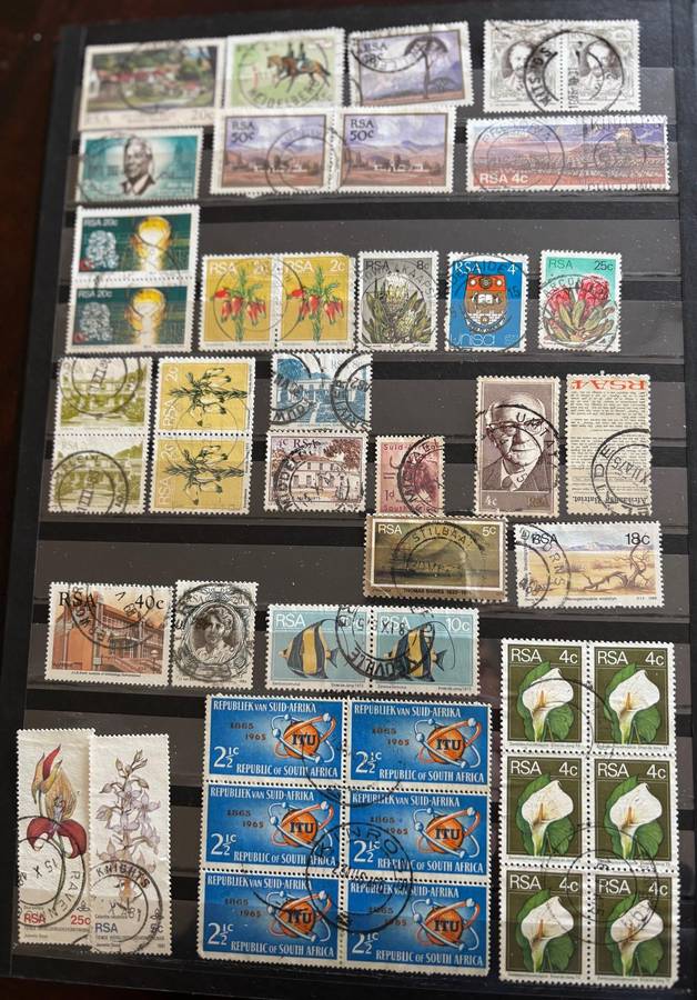 Very old stockbook with an amazing postmarks collection of SA Union and some colonies.