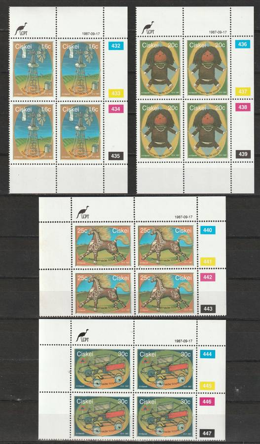 CISKEI -  1987  4 Complete sets in control blocks of 4 **MNH**