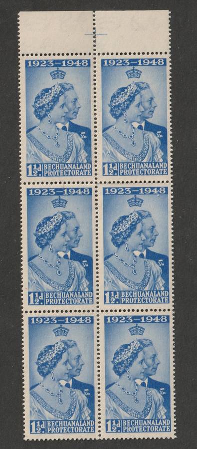 BECHUANALAND PROTECTORATE - 1948 Silver Royal Wedding Anniversary  1&1/2d  block of 6 **MNH**