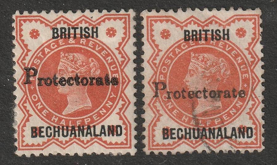 BECHUANALAND PROTECTORATE - QV  1888  1/2d vermilion overprinted.  Mint and used. SACC 38