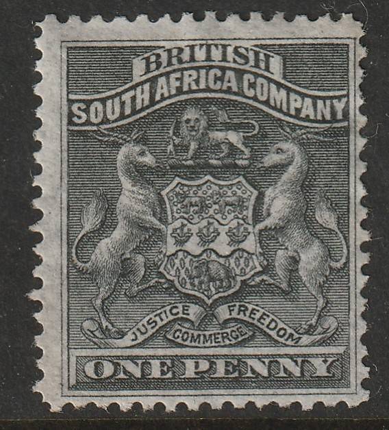 BSAC RHODESIA 1892  First Definitive issue  1d Black VF *MM* SACC 1