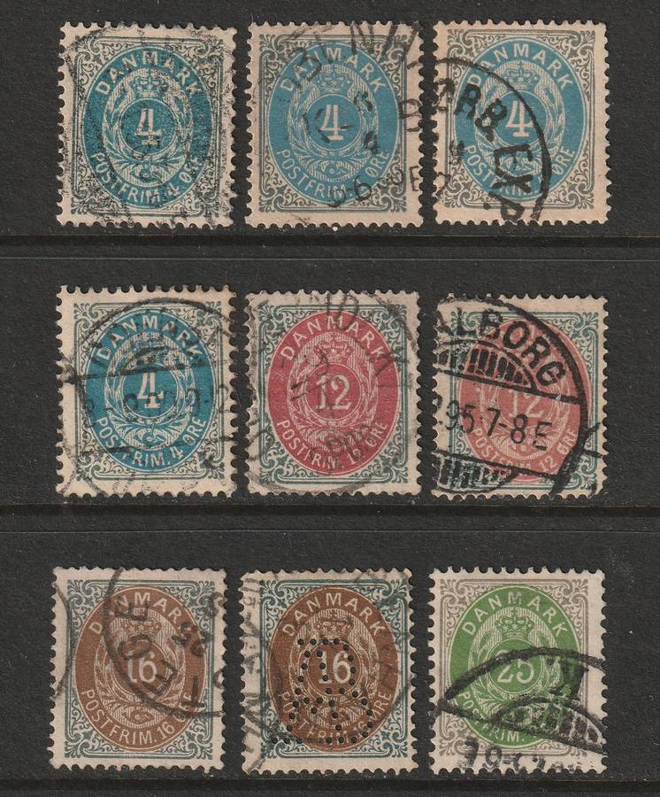 DENMARK - 1875 Royal Emblem Issue part set  VF USED