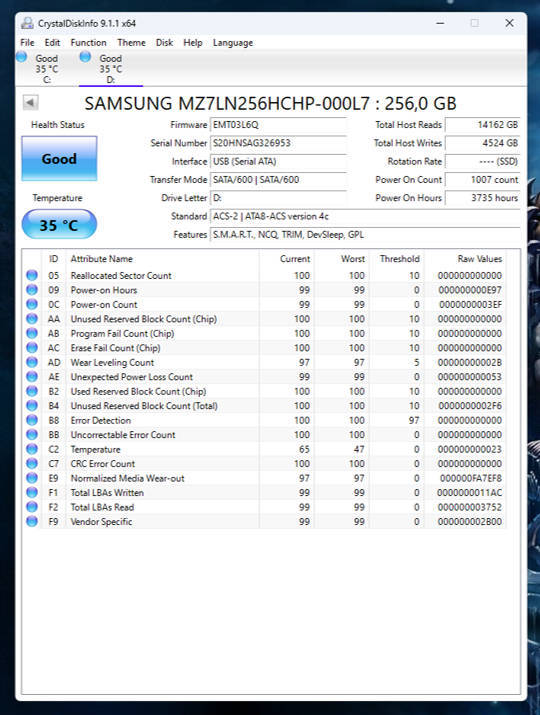 SSD - 256GB Samsung