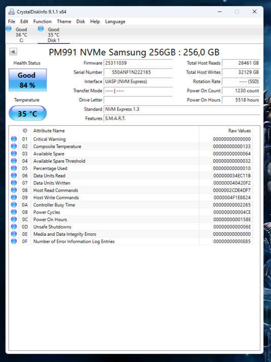 NVMe - 256GB Samsung