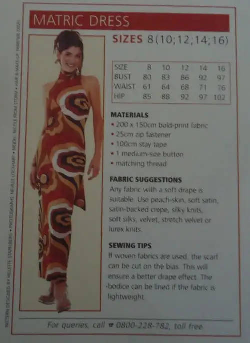VALUE FASHION PATTERNS `MATRIC DRESS` SIZES 8 + 10 + 12 + 14 + 16 SEWING PATTERN