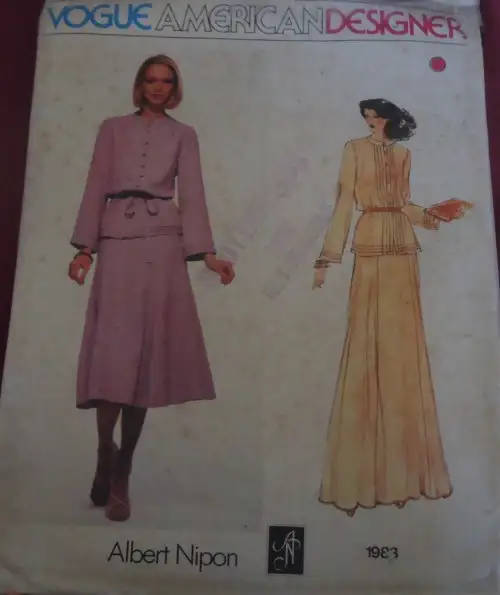 VINTAGE VOGUE 1983 AMERICAN DESIGNER ALBERT NIPON - TOP-SKIRT-BELT SIZE 12 COMPLETE SEWING PATTERN