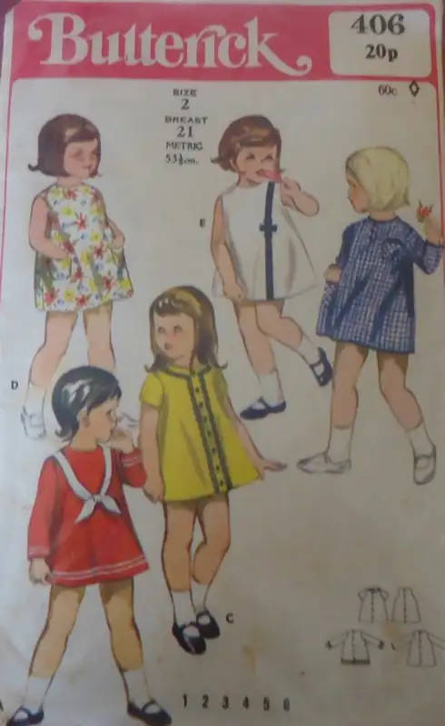 VINTAGE BUTTERICK 406 TODDLERS ONE PIECE DRESS SIZE 2 YRS BREAST 21` COMPLETE--  SEWING PATTERN