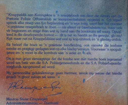 Knuppeldik aan Koningskos uitgegee deur die dames van die Pretoria Polisie Offisiersklub