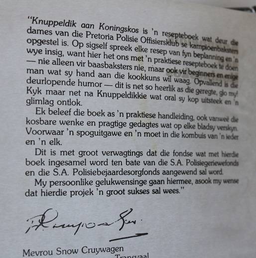 Knuppeldik aan Koningskos uitgegee deur die dames van die Pretoria Polisie Offisiersklub