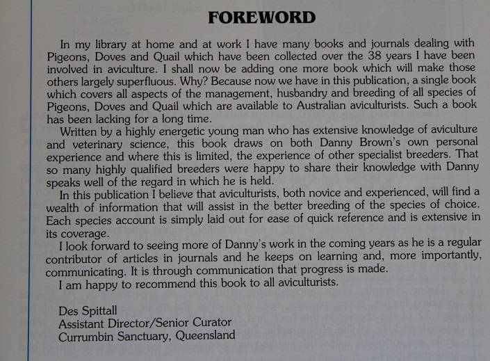 A guide to Pigeons, Doves & Quail by Danny Brown. Their management, care & breeding.