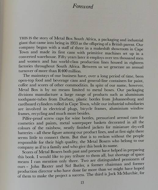 Metal boxers 1933 to 1983 by Anthony Hocking. The story of metal box South Africa.