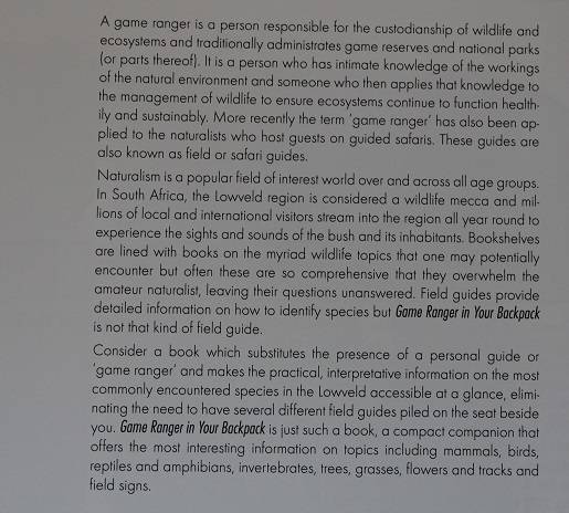 Game Ranger in your backpack-M. Emmett & S. Pattrick All-in-one interpretative guide to the  Lowveld
