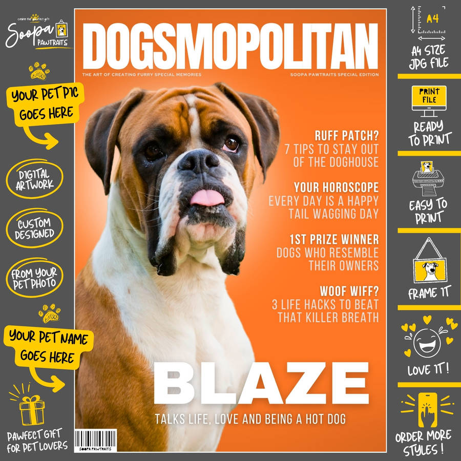 Get a Custom Pet Portrait Artwork of Your Doggy - DOGSMOPOLITAN MAGAZINE (Fun Christmas Gift)