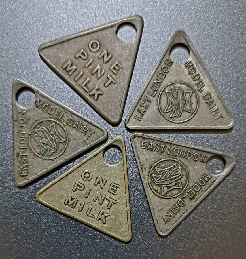 5 x Gorgeous East London Model Dairy - One Pint Milk Nickel Tokens - Bid for All