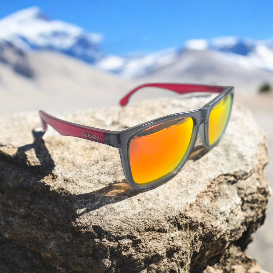 Dubery Polarized Summer Bliss Sunglasses Smoke Grey Frame - Red Temples - Orange Lens (Last Pair)