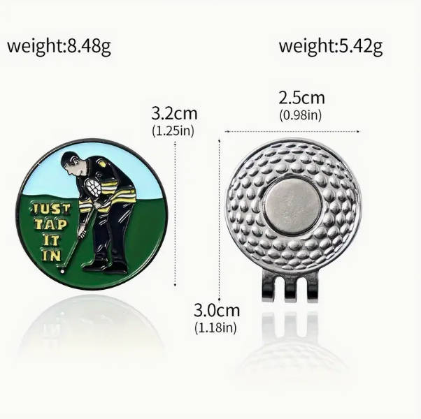 Golf Ball Marker with Magnetic Hat Clip - Happy Gilmore Themed - Tap It In - Great Gift