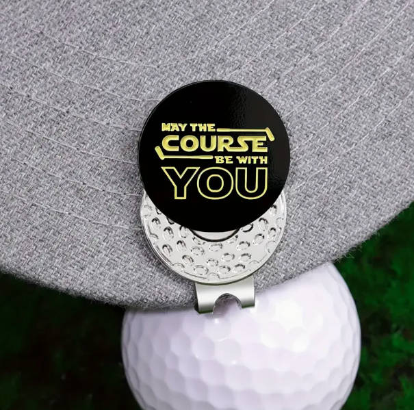 Golf Ball Marker with Magnetic Hat Clip - May The Course Be With You - Great Gift
