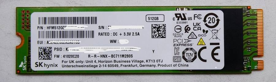 SK Hynix 512GB m.2 2280 PCIe SSD