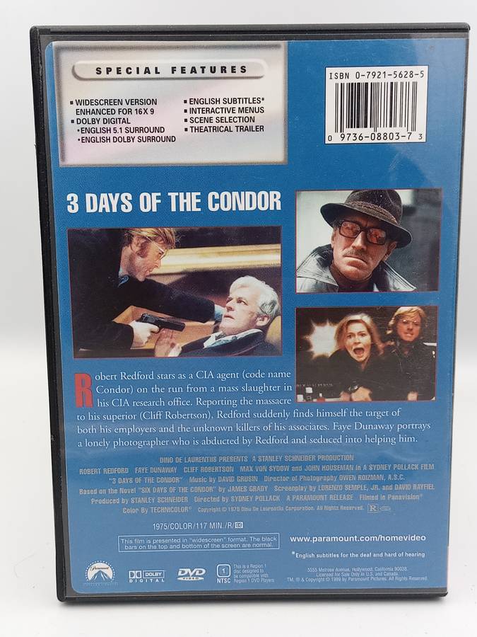 3 Days of the Condor Region 1 DVD - Robert Redford, Faye Dunaway