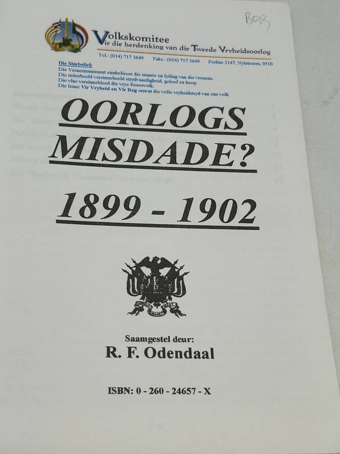 Oorlogs Misdade? 1899-1902 - RF Odendaal