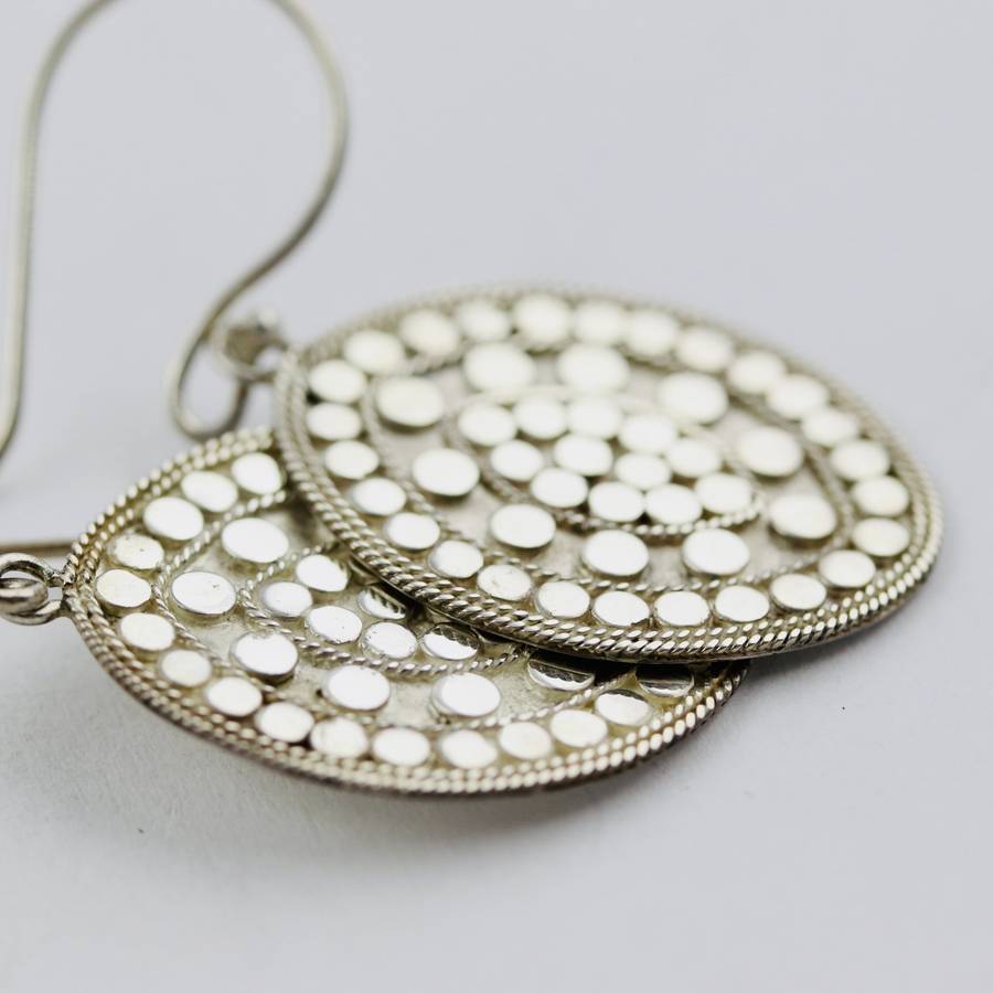 HAND-CRAFTED STERLING SILVER OVAL 'ARMADILLO' HAMMERED FINISH EARRINGS
