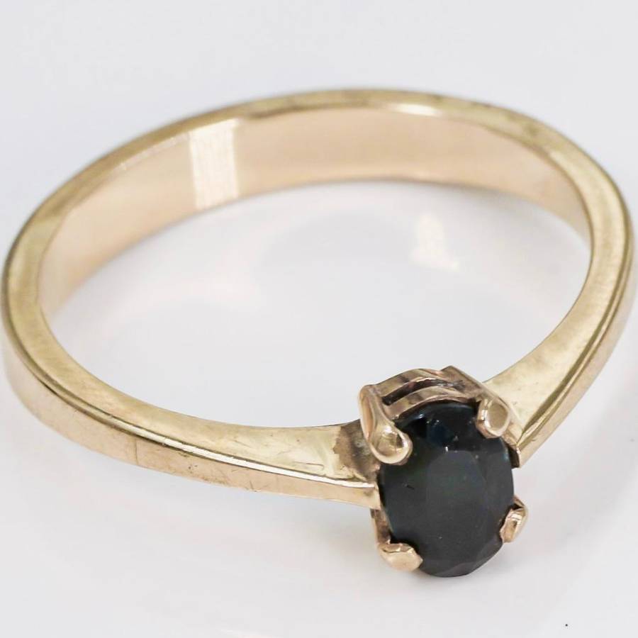 NATURAL EARTH-MINED DARK GREEN 0,40ct ZIRCON SOLITAIRE 9CT YELLOW GOLD RING