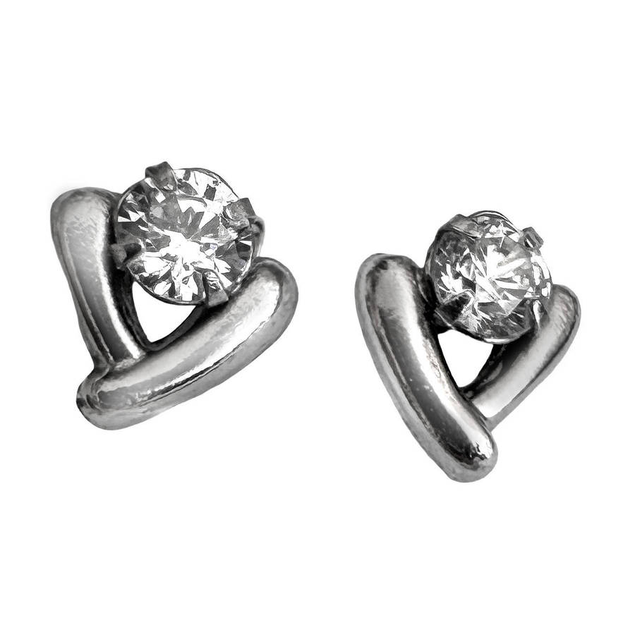 9ct WHITE GOLD STUD EARRINGS FROM ENGLAND WITH CUBIC ZIRCONIA