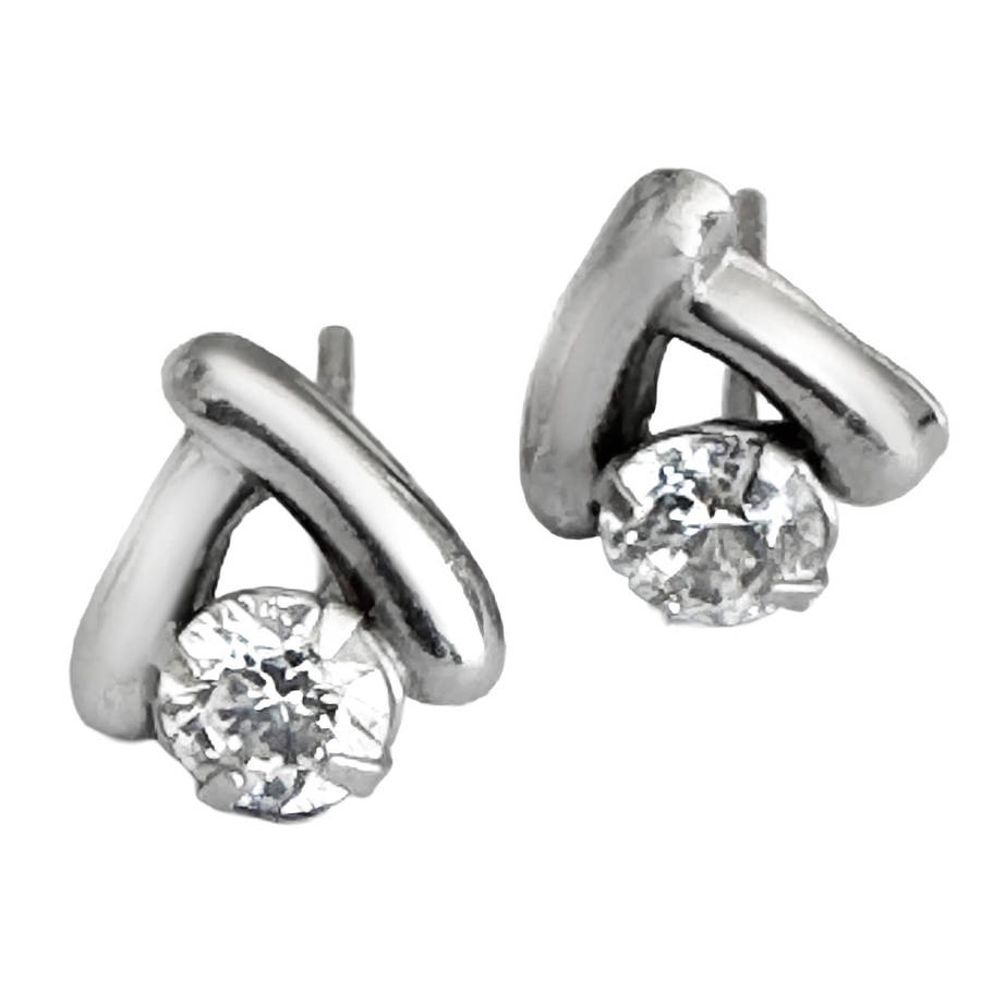 9ct WHITE GOLD STUD EARRINGS FROM ENGLAND WITH CUBIC ZIRCONIA