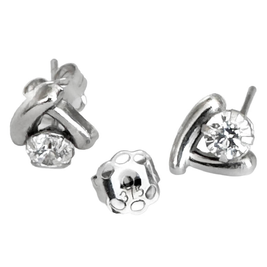 9ct WHITE GOLD STUD EARRINGS FROM ENGLAND WITH CUBIC ZIRCONIA