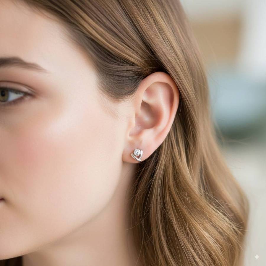 9ct WHITE GOLD STUD EARRINGS FROM ENGLAND WITH CUBIC ZIRCONIA