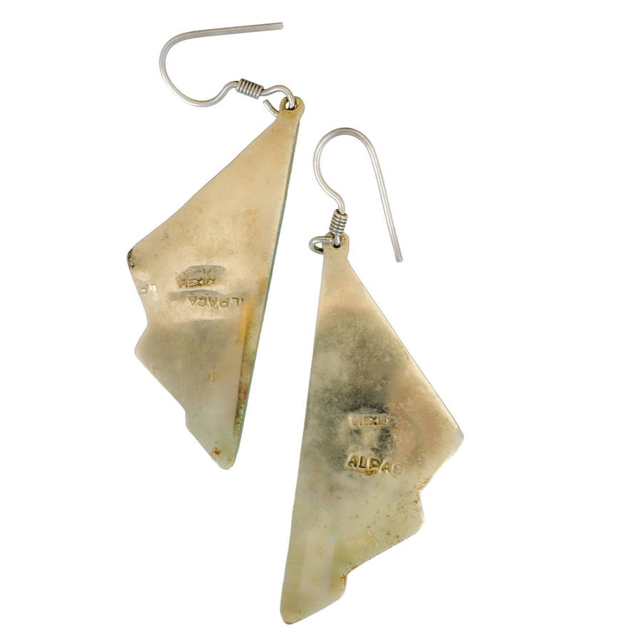 VINTAGE TURQUOISE INLAY STERLING SILVER DROP N DANGLE EARRINGS FROM MEXICO