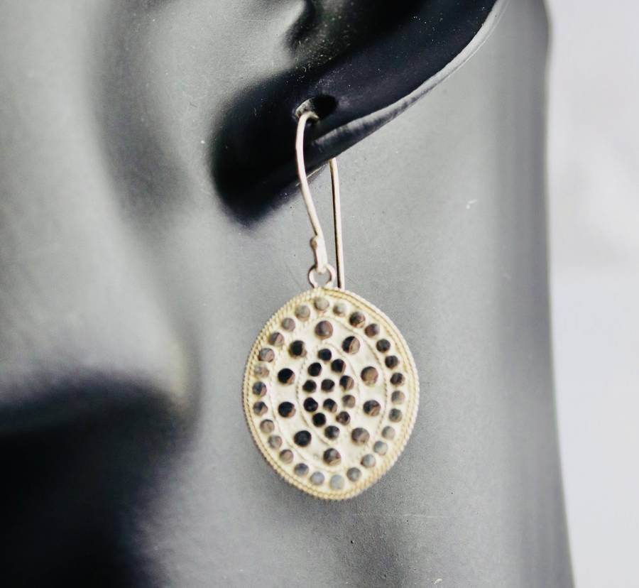HAND-CRAFTED STERLING SILVER OVAL 'ARMADILLO' HAMMERED FINISH EARRINGS
