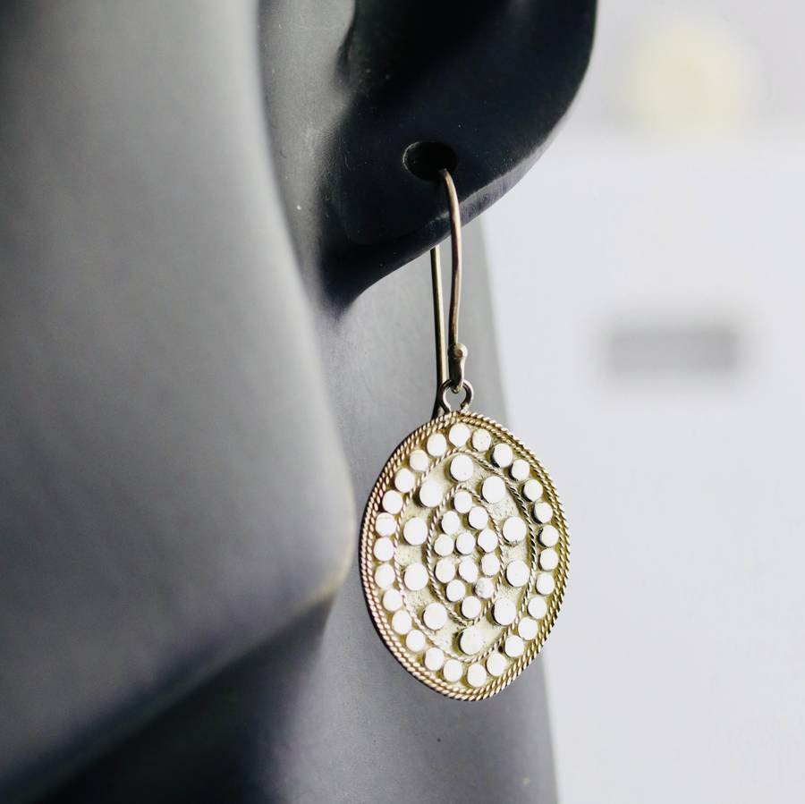 HAND-CRAFTED STERLING SILVER OVAL 'ARMADILLO' HAMMERED FINISH EARRINGS