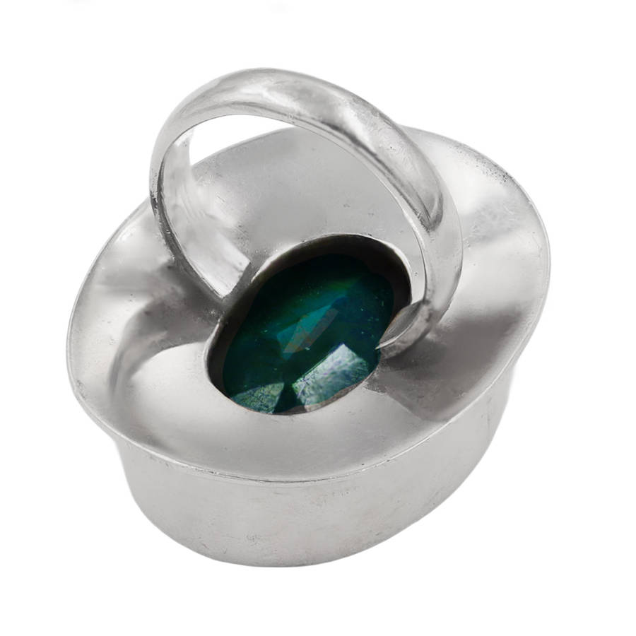 LARGE NATURAL EARTH-MINED LABRADORITE SOLID STERLING SILVER RING - BEAUTIFUL BLUE IRIDESCENCE