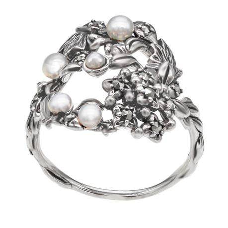 PRETTY NATURAL PEARL AND MARCASITE STERLING SILVER RING FROM JAPAN