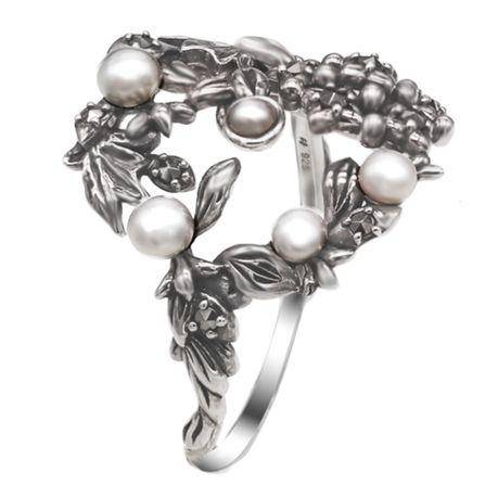 PRETTY NATURAL PEARL AND MARCASITE STERLING SILVER RING FROM JAPAN