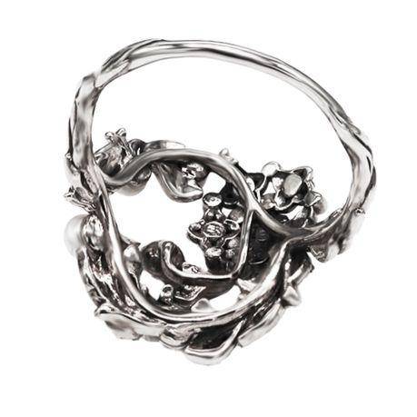PRETTY NATURAL PEARL AND MARCASITE STERLING SILVER RING FROM JAPAN